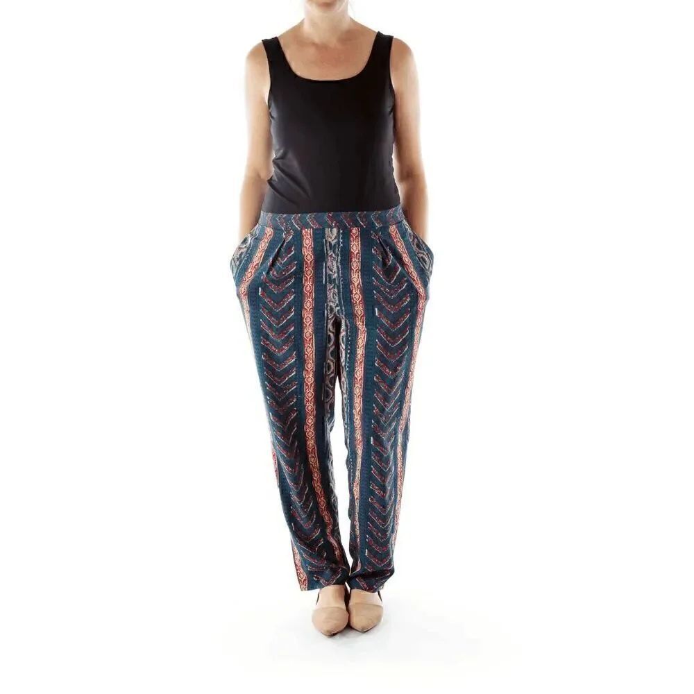 Lauren Ralph Lauren Dress Pants Red Navy Tribal Straight Leg Pull On Women's 6